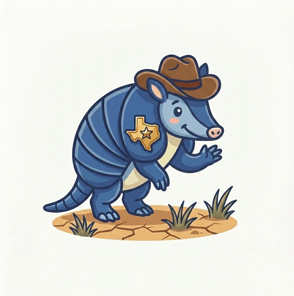 Friendly armadillo waving hello